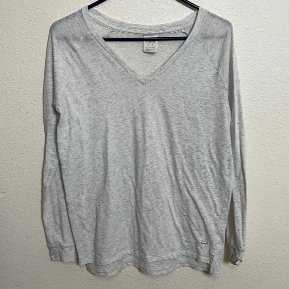 Pink Victoria Secret Oversized Long Sleeve Top Heathered Gray White Size XS